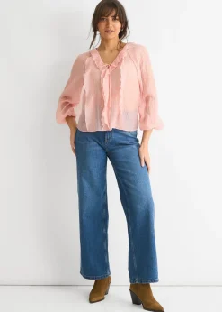 Tops>Gini London Long Sleeeves Tie Detail Ruffle Blouse