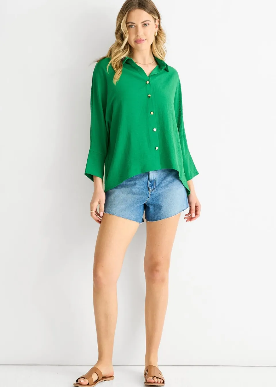 Tops>Gini London Mid Green Kimono Oversized Blouse
