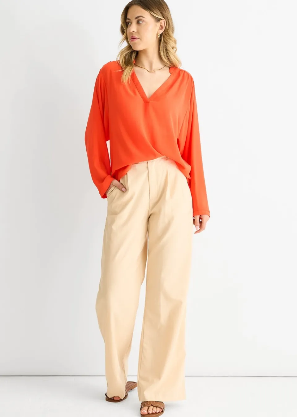 Tops>Gini London Orange Textured Chiffon Oversized Blouse