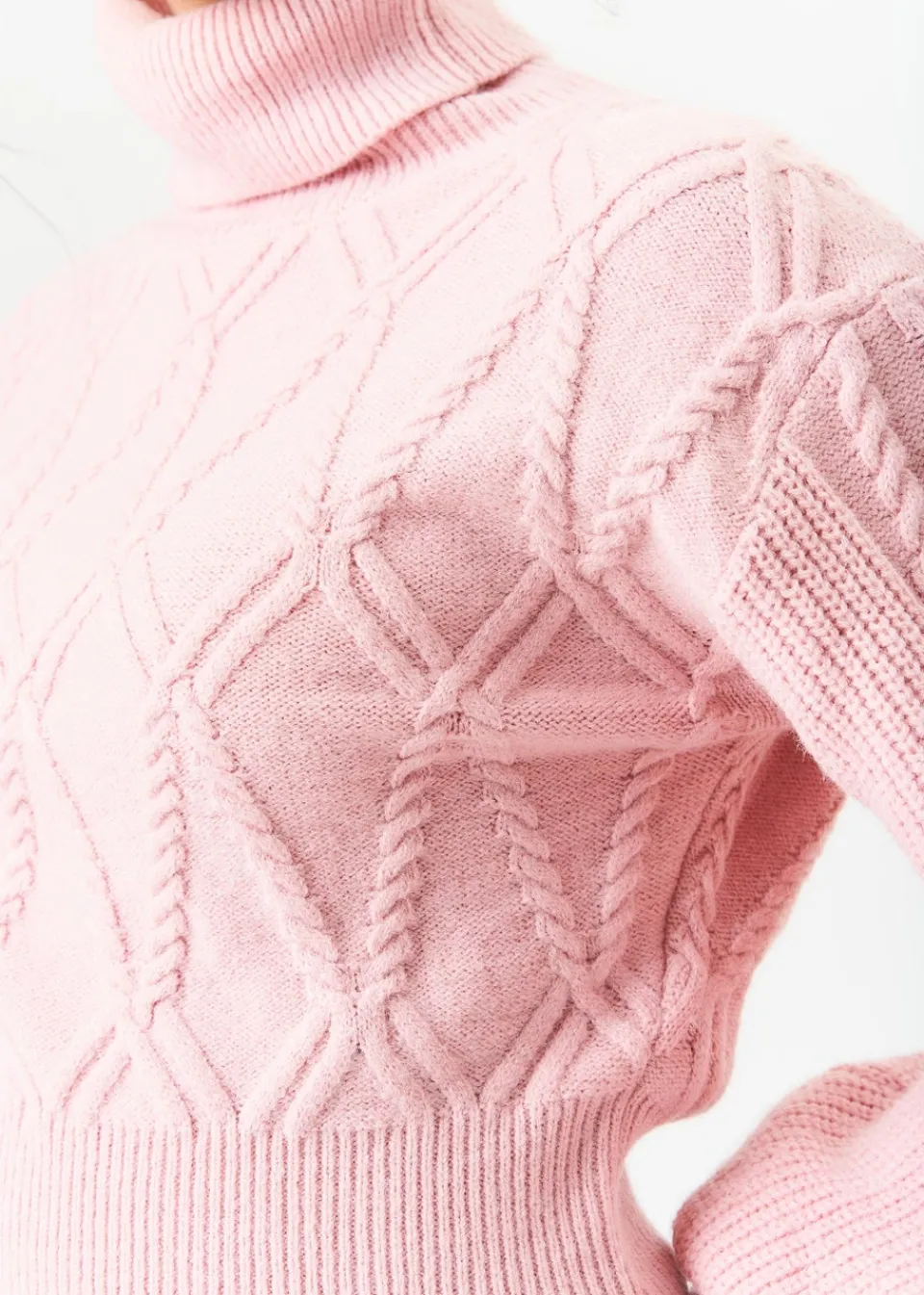 Tops>Gini London Pink High Neck Knit Crop Jumper