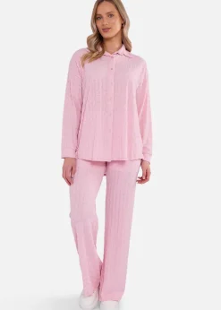 Tops>Gini London Pink Textured Oversized Long Sleeves Shirt