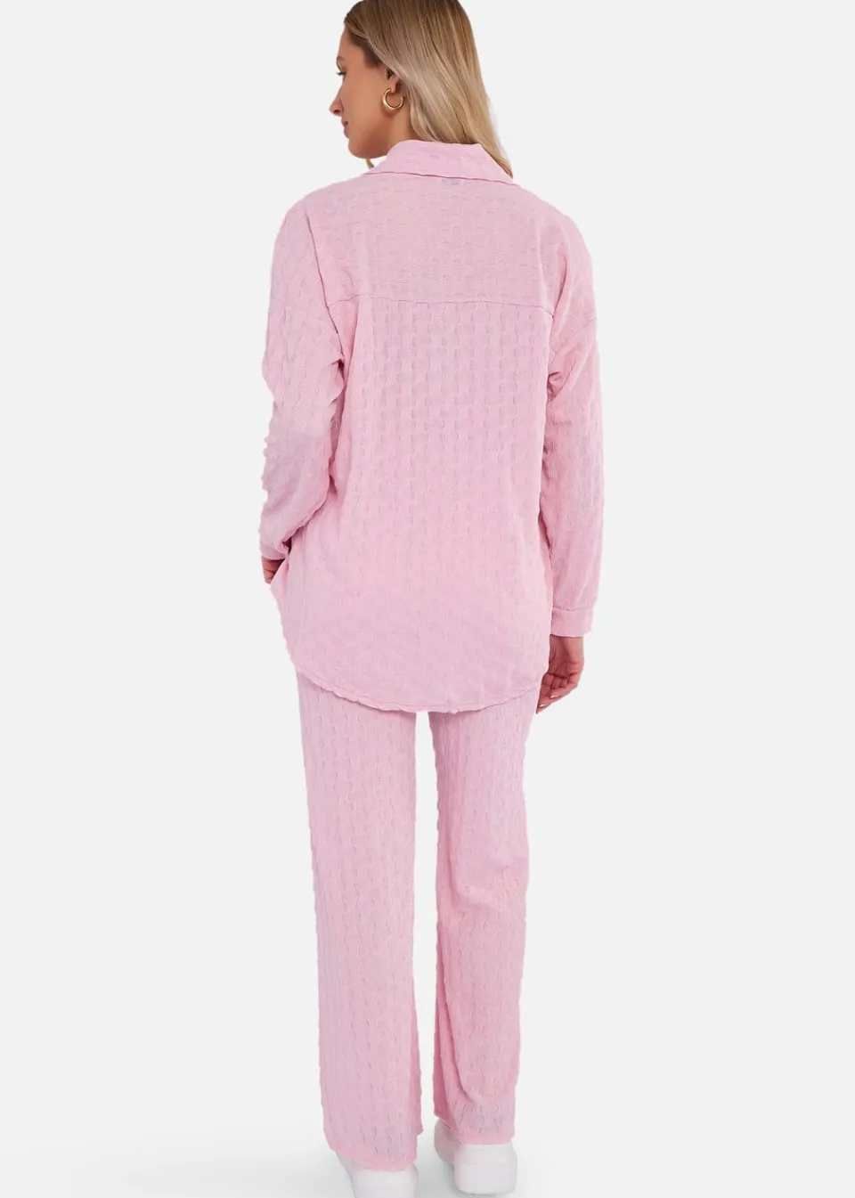 Tops>Gini London Pink Textured Oversized Long Sleeves Shirt