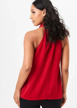 Tops>Gini London Red Corsage Frill Halter Neck Top