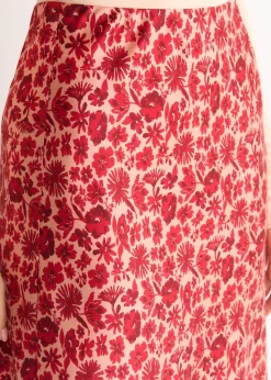 Skirts>Gini London  Red Floral Lace Trim Bias Midi Skirt