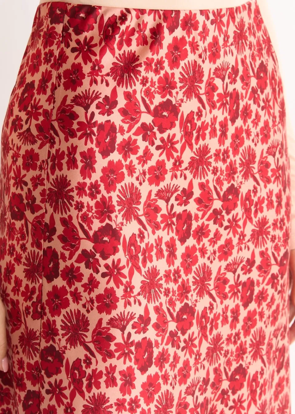 Skirts>Gini London Red Floral Lace Trim Bias Midi Skirt