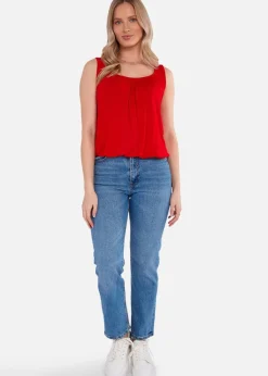 Tops>Gini London Red Round Neck Oversized Sleeveless Top