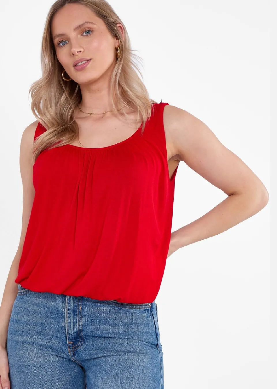 Tops>Gini London Red Round Neck Oversized Sleeveless Top