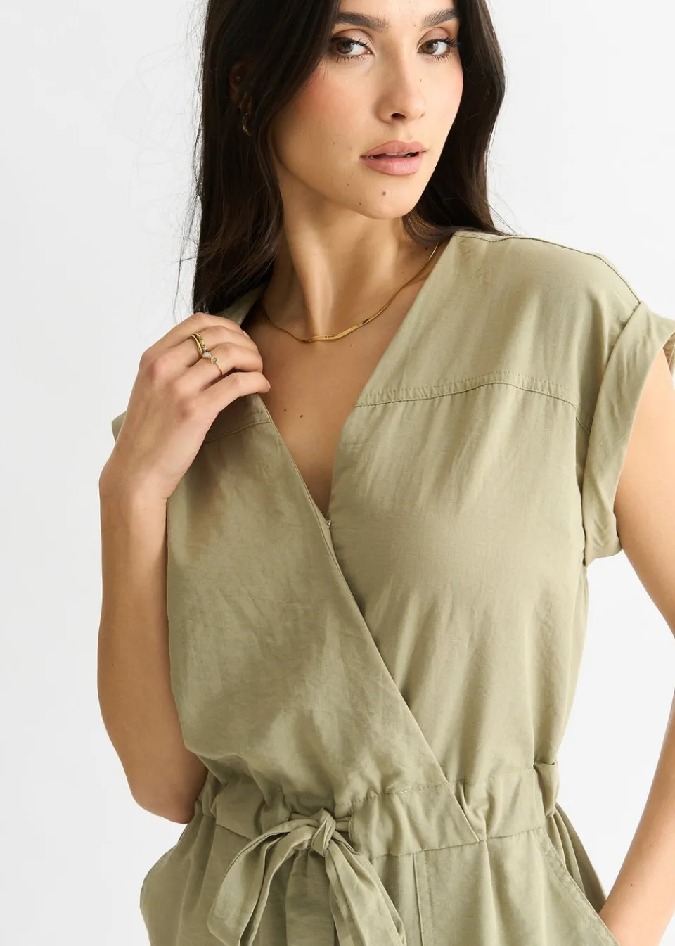 Jumpsuits & Playsuits>Gini London Sage Green Wrap Belted Utility Jumpsuit
