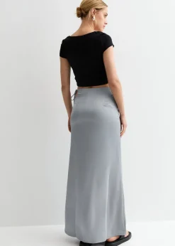 Skirts>Gini London Silver Satin Maxi Skirt