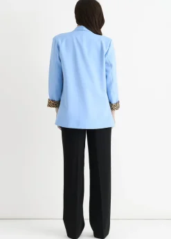Coats & Jackets>Gini London Sky Blue Contrast Animal Edge To Edge Blazer