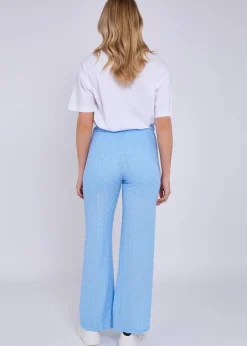 Trousers>Gini London Sky Blue Textured Elasticated Waist Flared Trousers