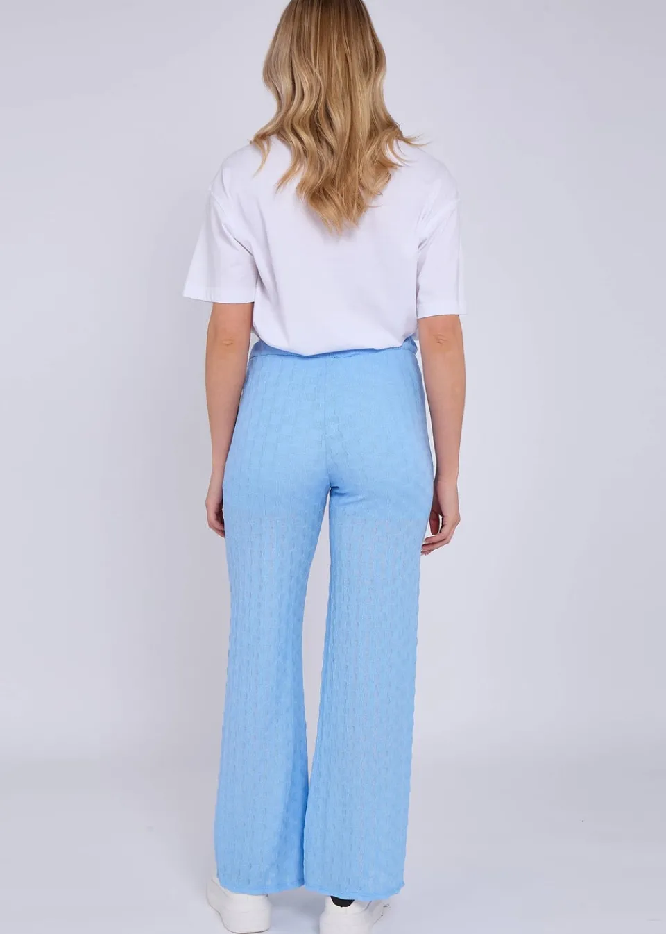 Trousers>Gini London Sky Blue Textured Elasticated Waist Flared Trousers