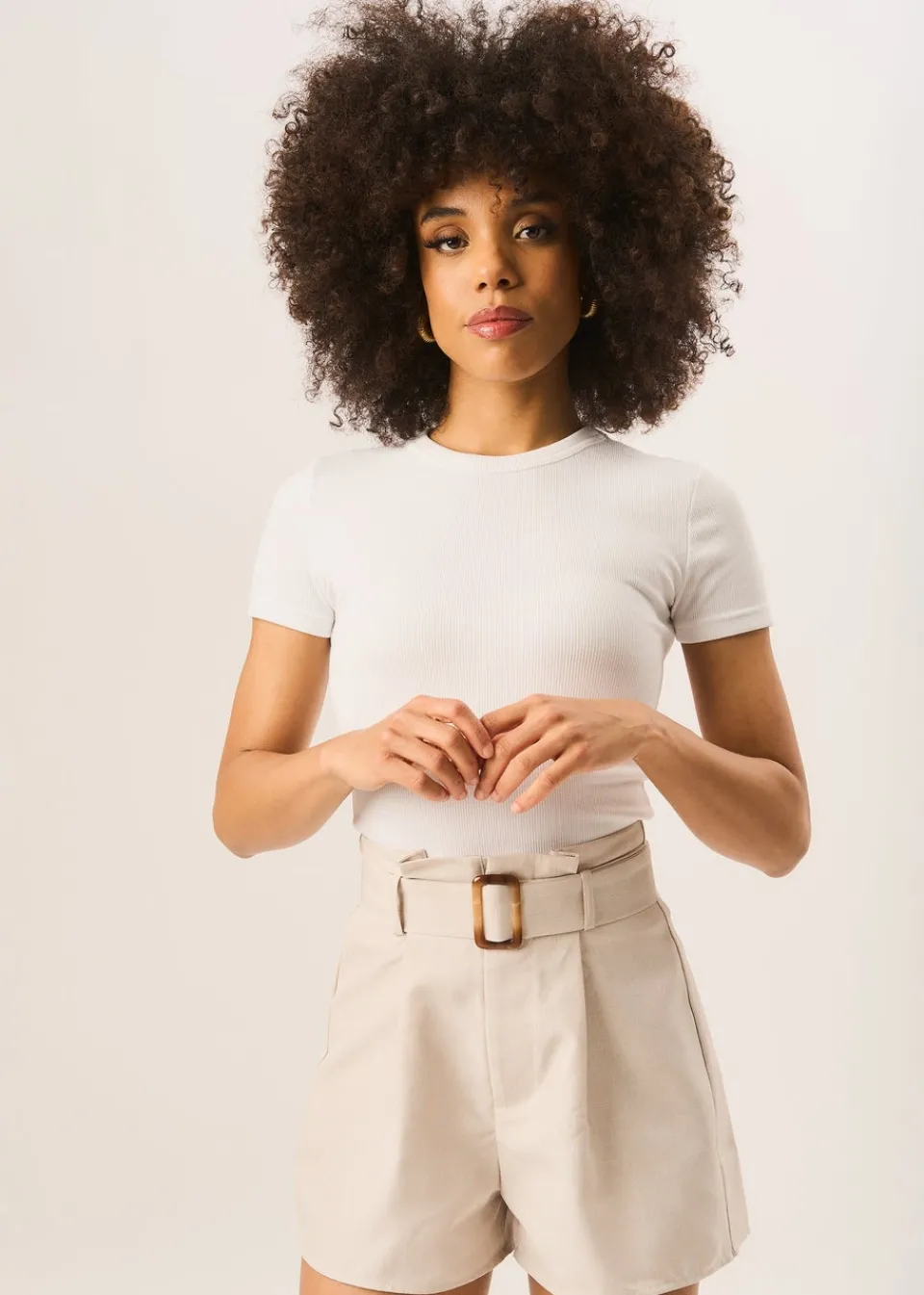 Shorts>Gini London Stone Belt Detail Shorts