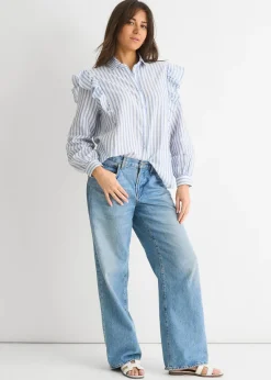 Tops>Gini London Stripe Frill Cotton Shirt