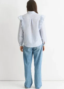 Tops>Gini London Stripe Frill Cotton Shirt
