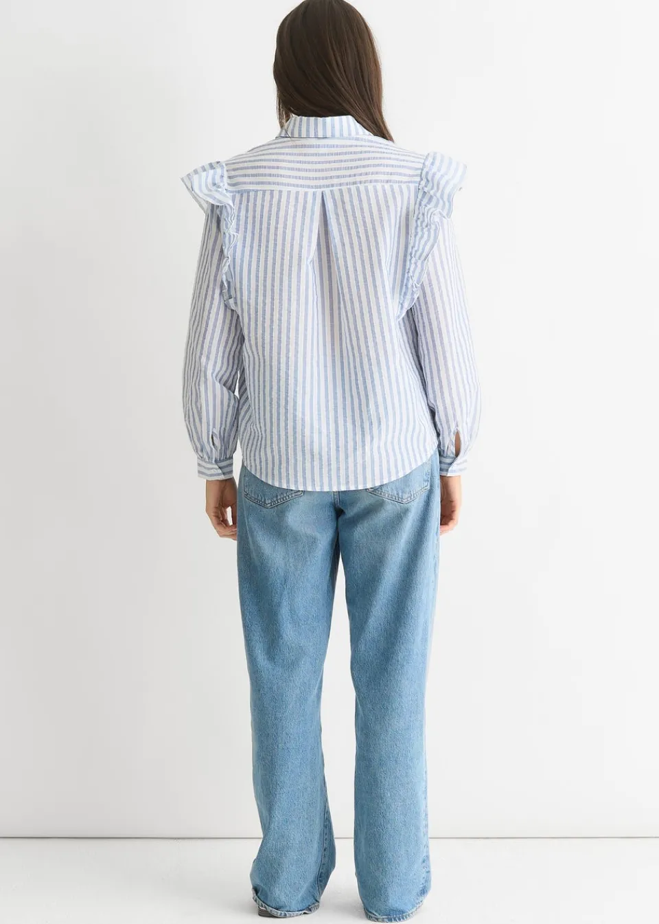 Tops>Gini London Stripe Frill Cotton Shirt