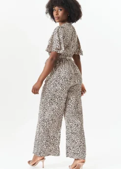 Jumpsuits & Playsuits>Gini London Tan Satin Animal Angel Sleeves Wrap Jumpsuit