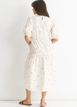 Dresses>Gini London White Broderie Cotton Smock Midi Dress