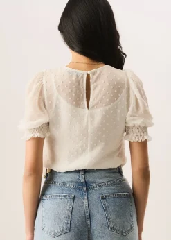 Tops>Gini London White Dobby Chiffon Shirred Cuff Blouse