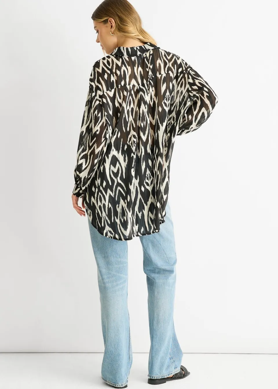 Tops>Gini London White Mono Abstract Print Oversized shirt