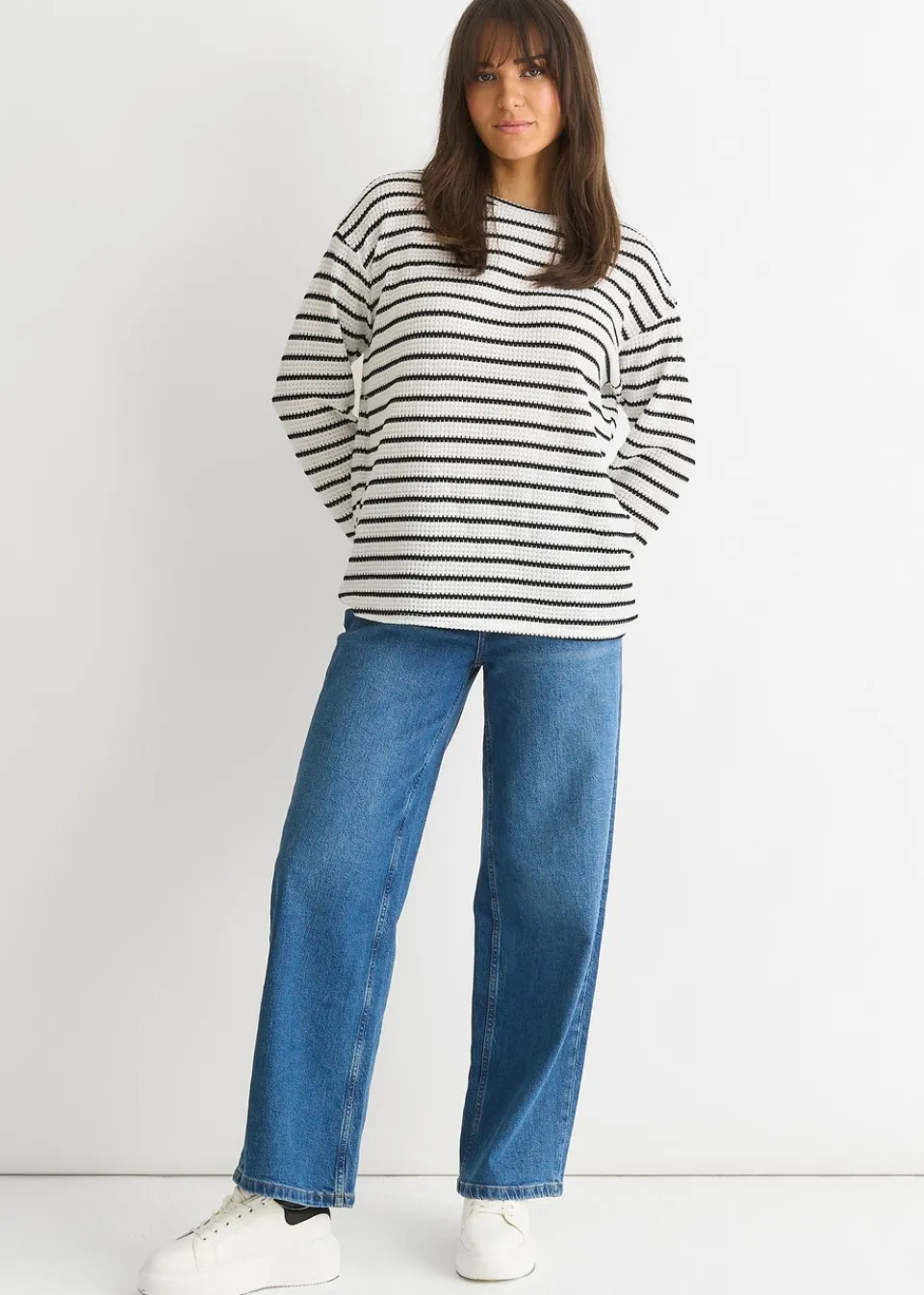 Tops>Gini London White Mono Stripe Oversized Knit Jumper