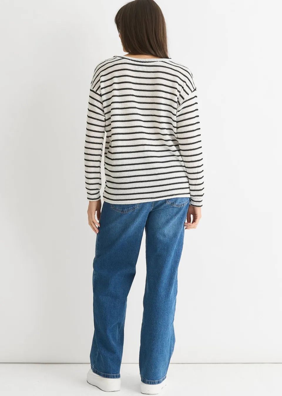 Tops>Gini London White Mono Stripe Oversized Knit Jumper