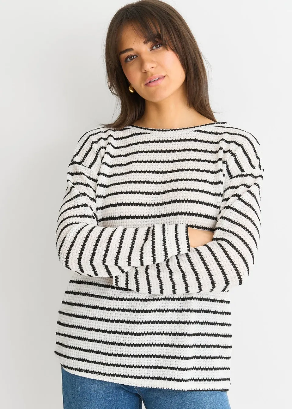 Tops>Gini London White Mono Stripe Oversized Knit Jumper