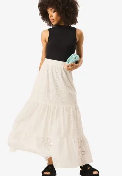 Skirts>Gini London White Tiered Lace Embroidered Long Skirt