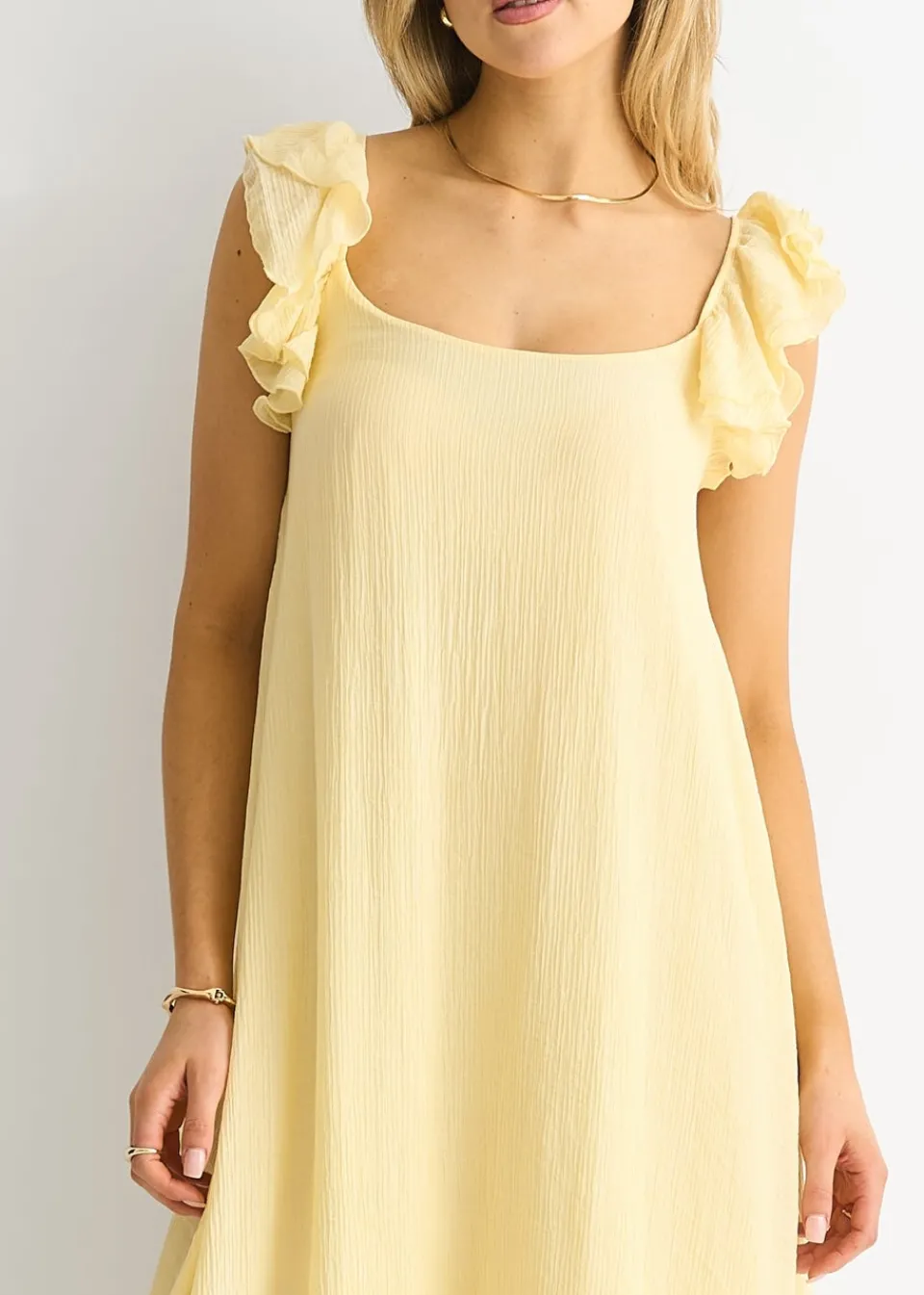 Dresses>Gini London Yellow Ruffle Short Sleeve Viscose Maxi Dress
