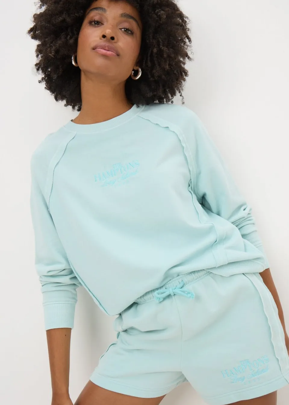 Tops>Papaya Acid Wash Co Ord Graphic Sweatshirt Green