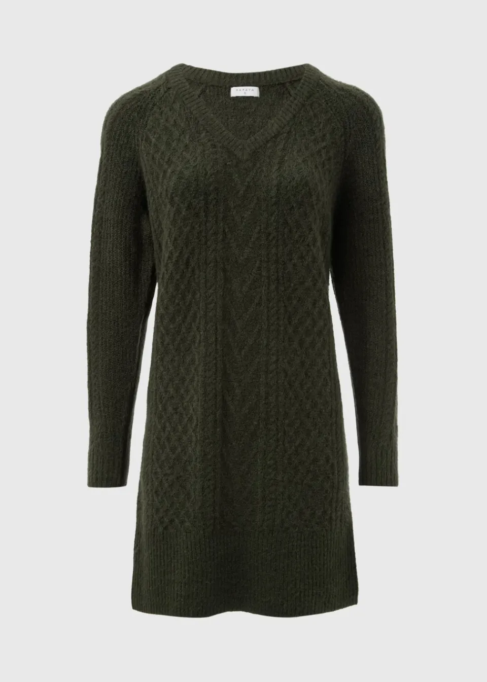 Knitwear>Papaya Green Cable Knit V-Neck Mini Dress