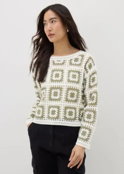 Tops>Papaya Crochet Patchwork Jumper Green