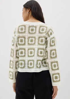 Tops>Papaya Crochet Patchwork Jumper Green