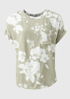 Tops>Papaya Green Floral Pocket Box Top