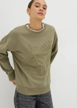 Tops> Green Floral Stitch Sweatshirt