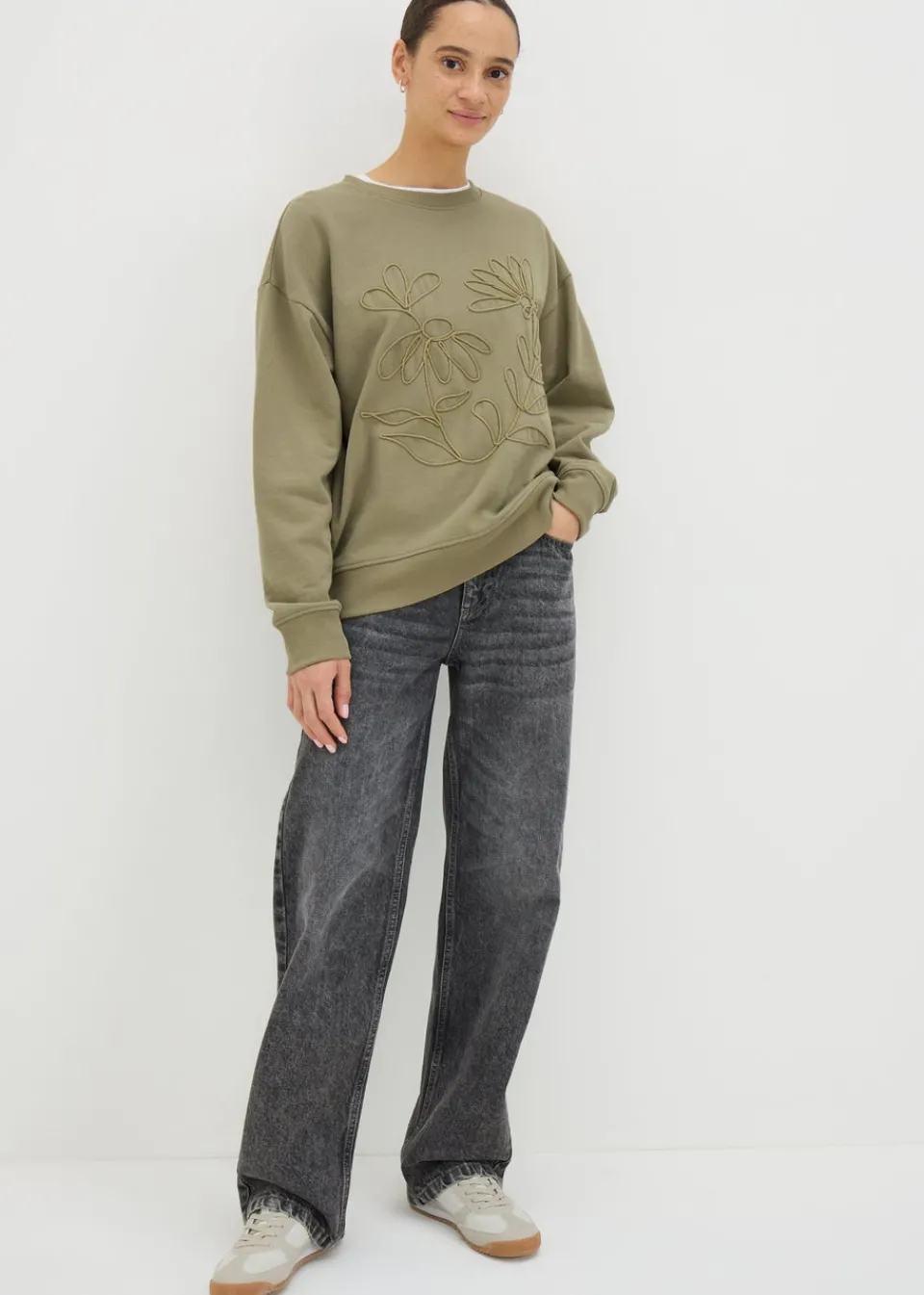 Tops> Green Floral Stitch Sweatshirt