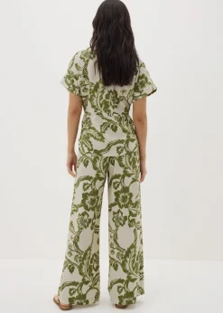 Trousers>Papaya Green Floral Wide Leg Co Ord Trousers