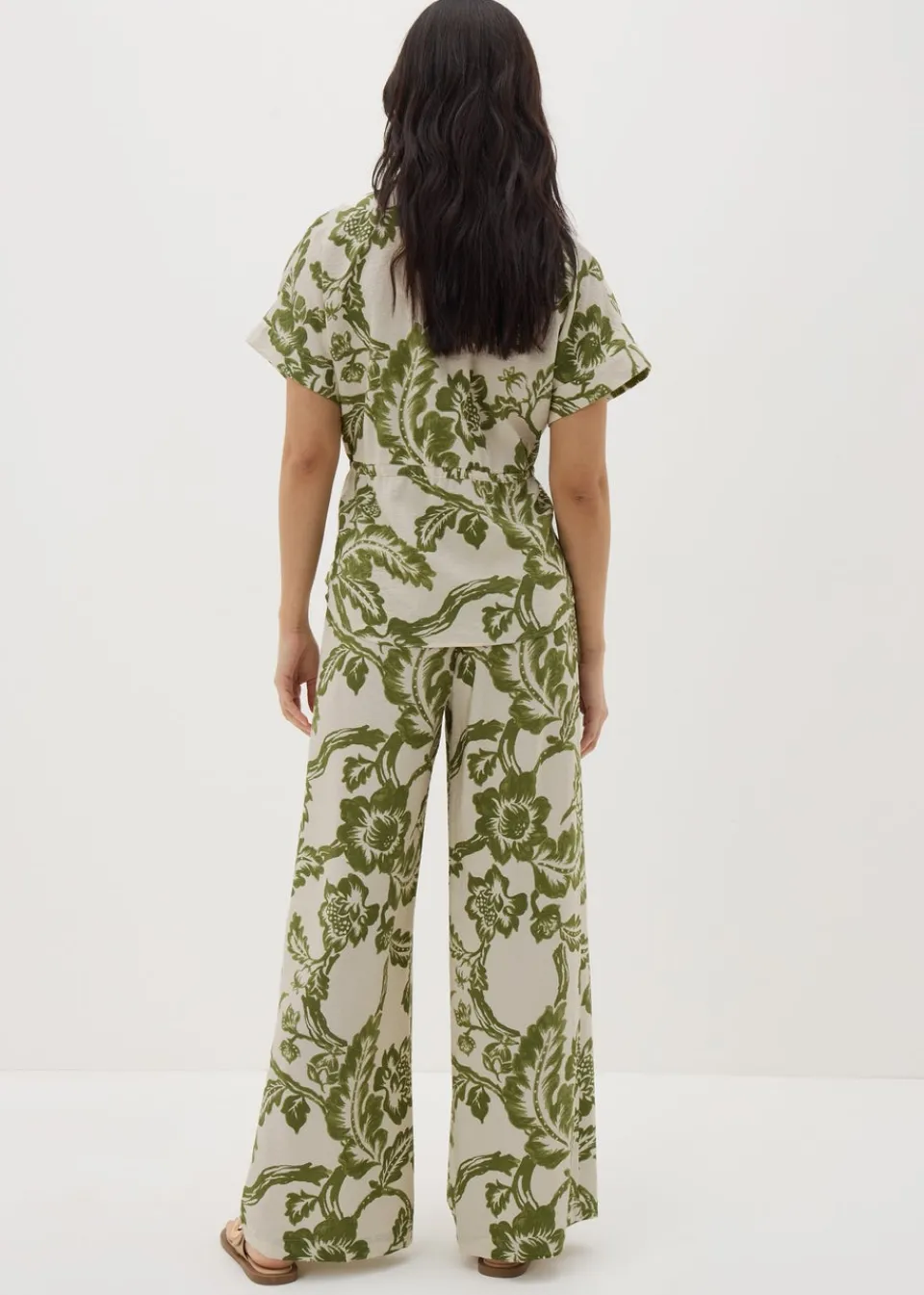 Trousers>Papaya Green Floral Wide Leg Co Ord Trousers