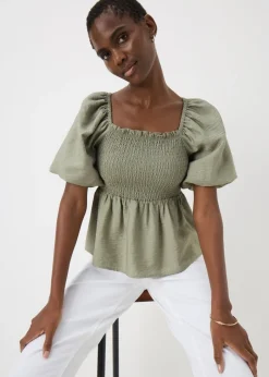 Tops>Papaya Green Shirred Tie Back Blouse