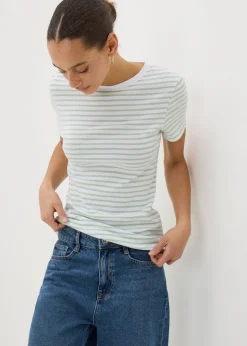 T-Shirts>Papaya Green Stripe Fitted T-Shirt