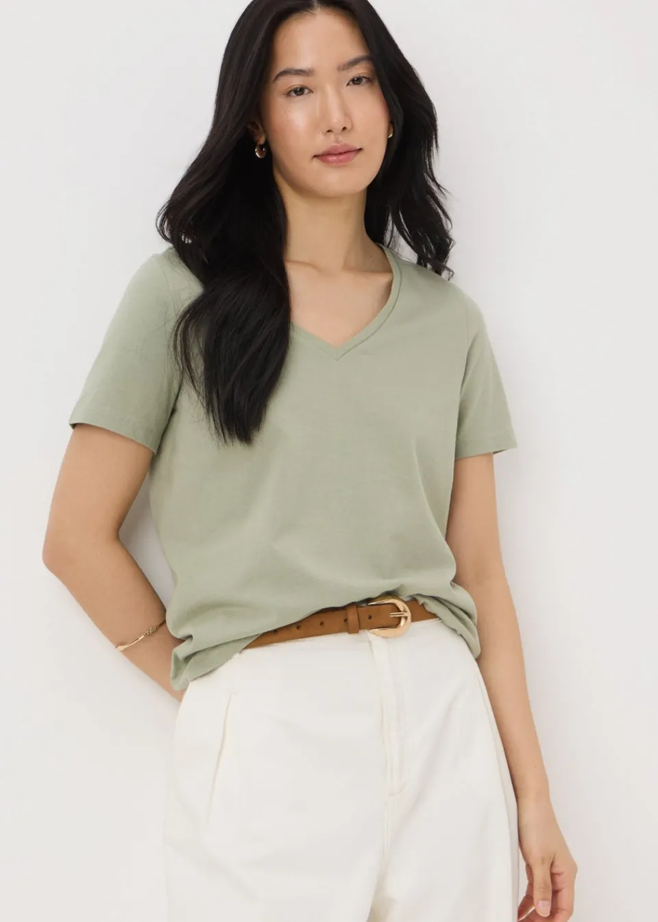 T-Shirts>Papaya Green V-Neck Regular Fit T-Shirt