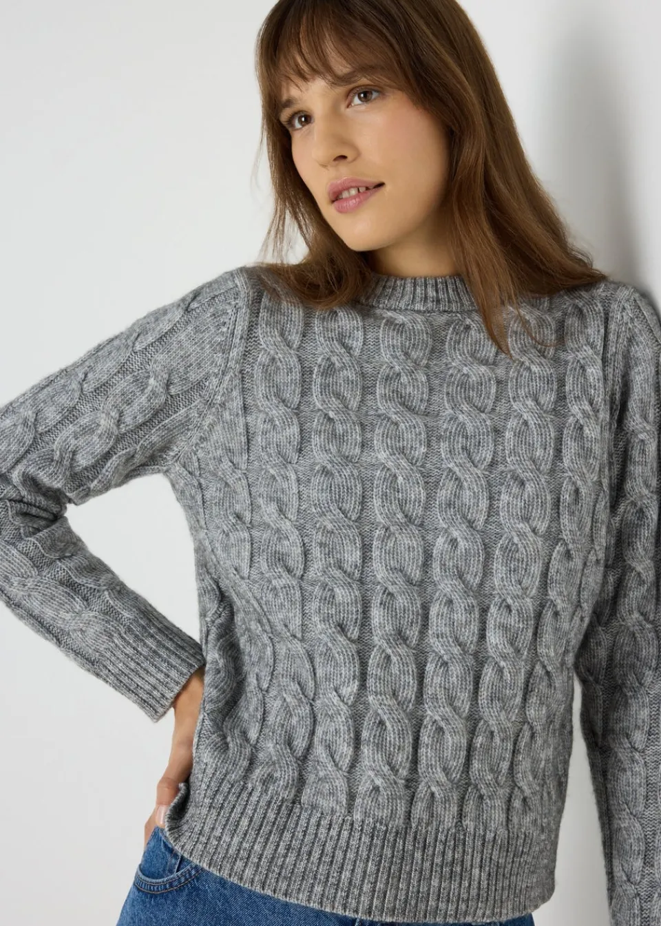 Tops>Papaya Cable Knit Jumper Grey