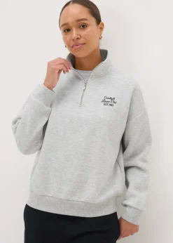 Tops>Papaya Grey Leisure Club Half Zip Sweatshirt