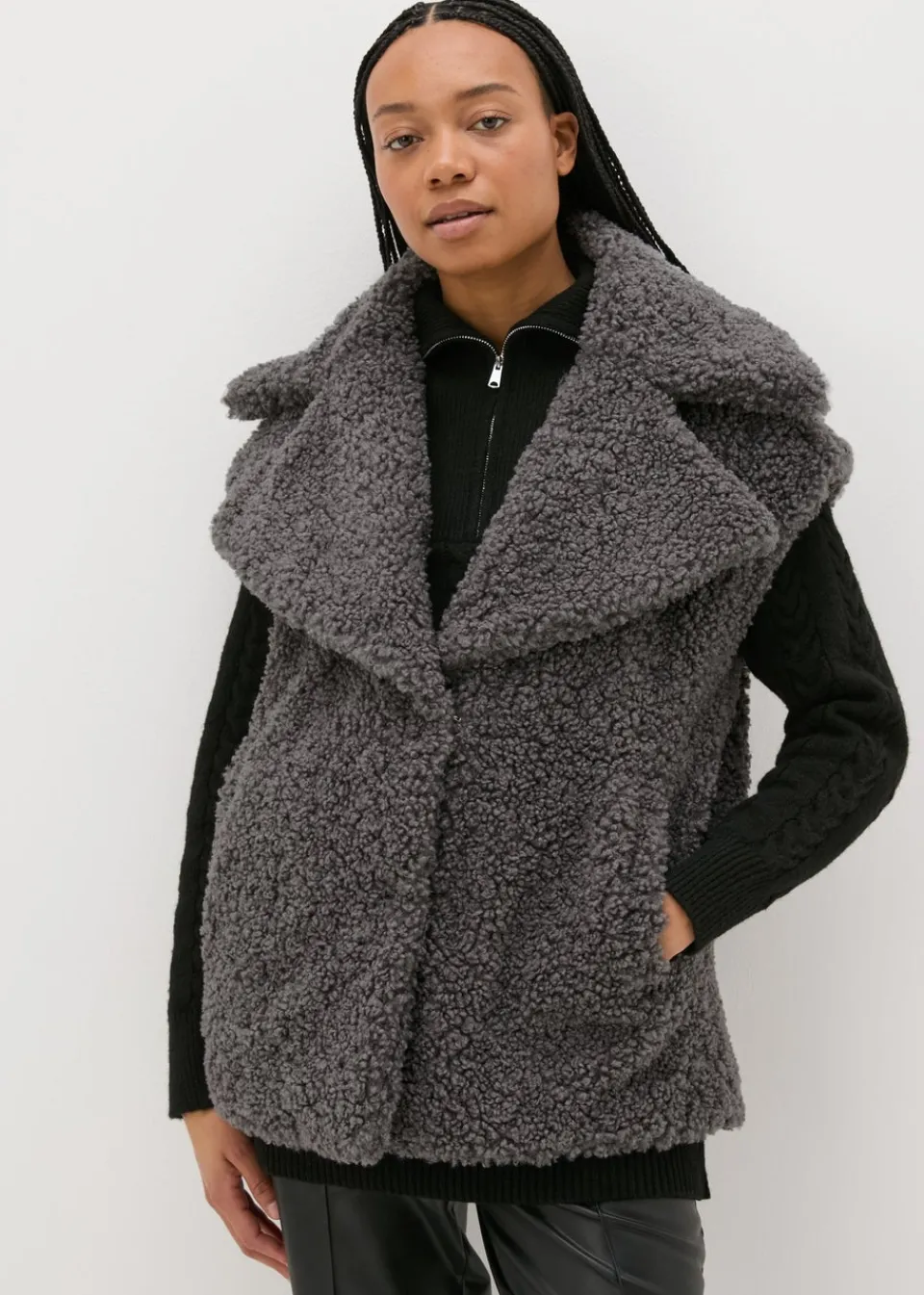 Coats & Jackets>Papaya Grey Oversized Borg Gilet