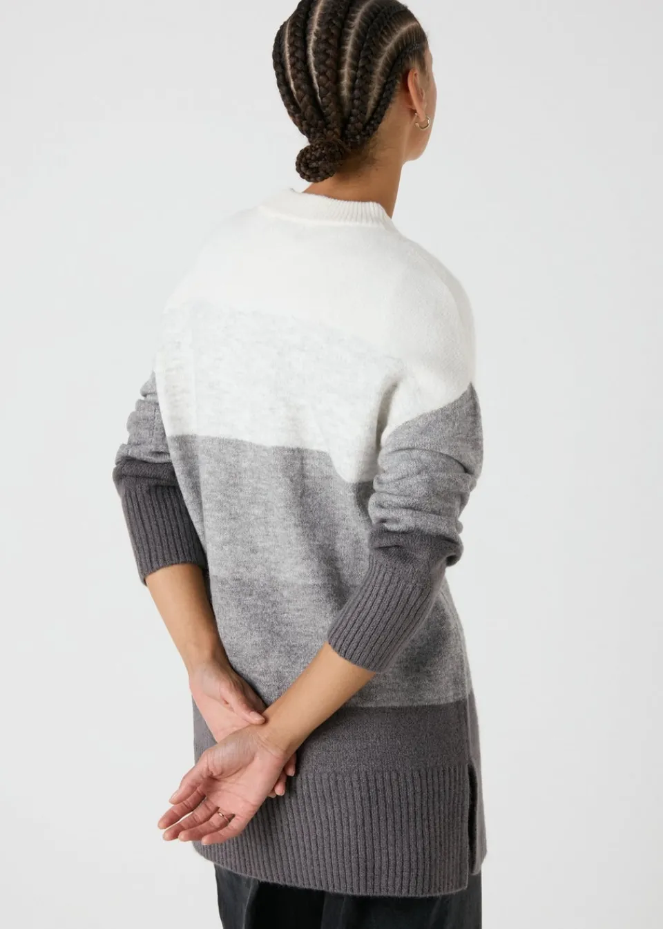 Tops>Papaya Grey Stripe Knitted Tunic