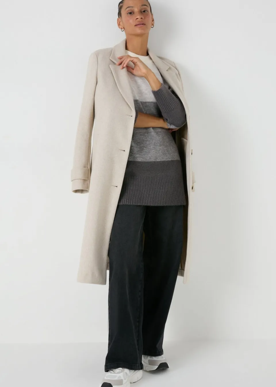 Tops>Papaya Grey Stripe Knitted Tunic
