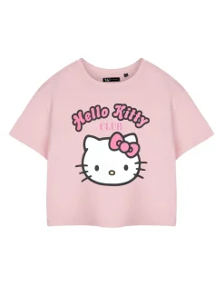 T-Shirts>Hello Kitty Pink Club Cropped Short Sleeved T-Shirt