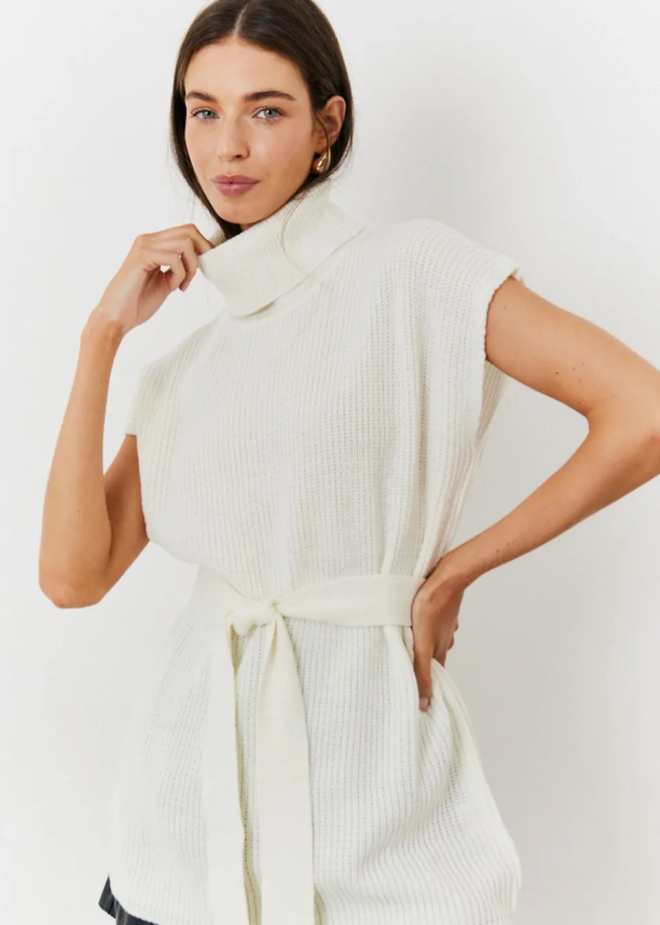 Tops>In The Style Cream Belted Knit Jumper