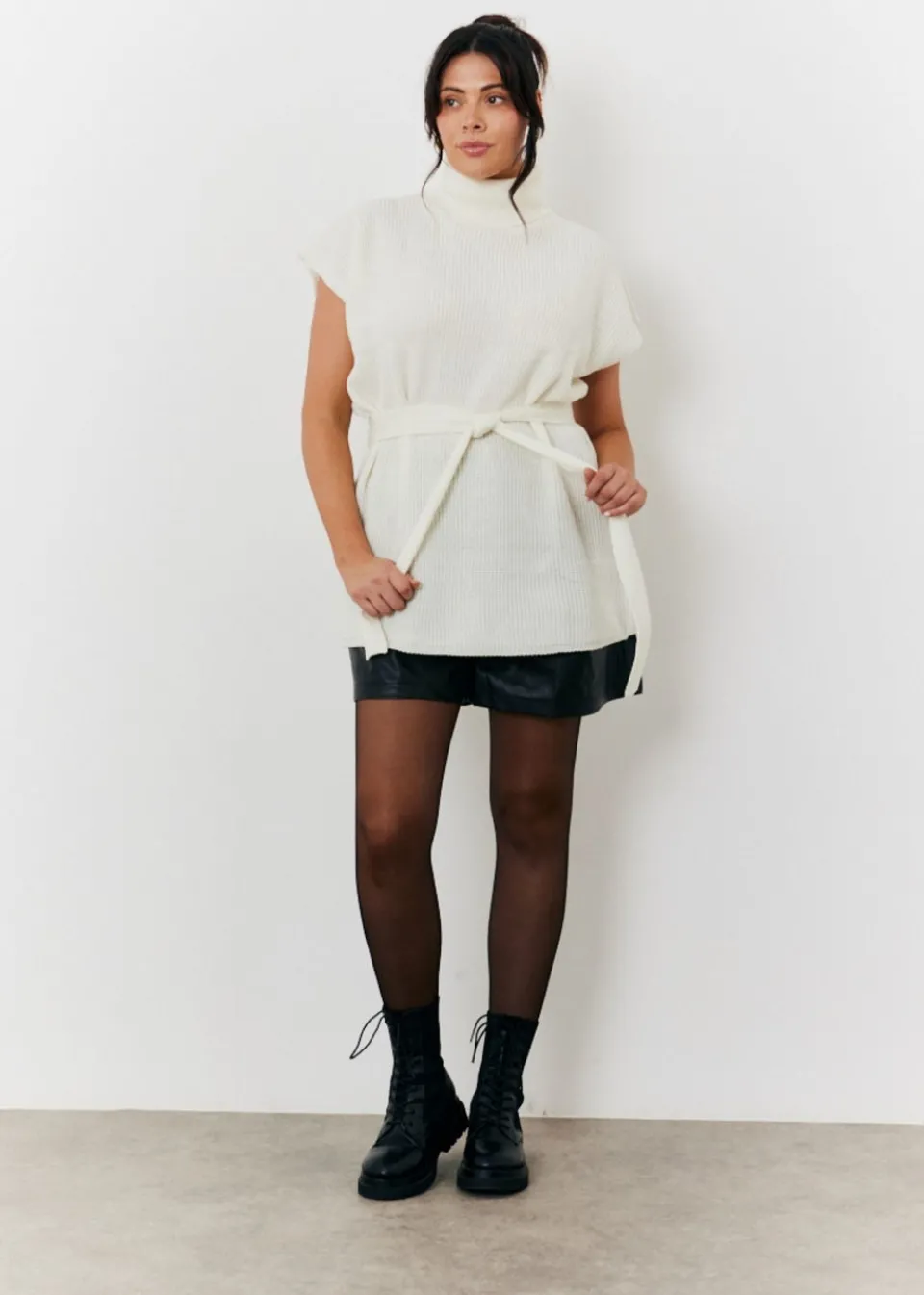 Tops>In The Style Cream Belted Knit Jumper