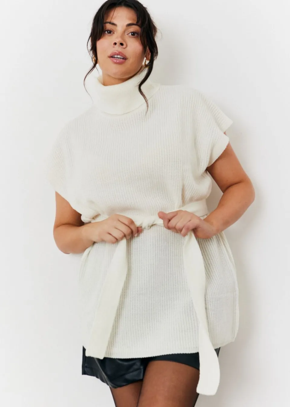 Tops>In The Style Cream Belted Knit Jumper